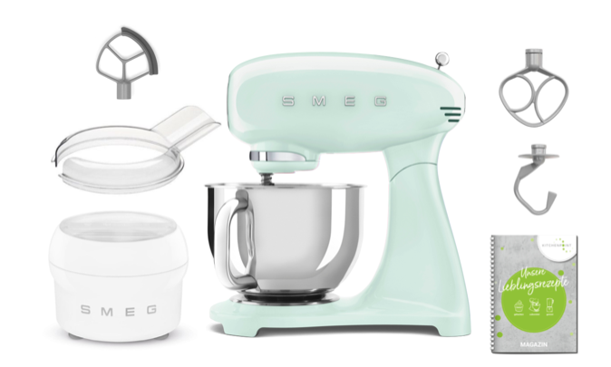 SMEG Küchenmaschine SMF05 Vollfarbe - Eis Set Pastellgrün