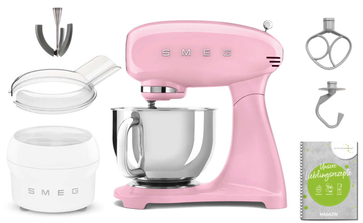 SMEG Küchenmaschine SMF03 Vollfarbe - Eis Set Cadillac Pink