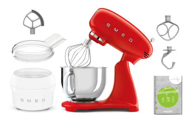 SMEG Küchenmaschine SMF05 Vollfarbe - Eis Set Rot