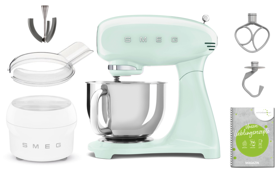 SMEG Küchenmaschine SMF03 Vollfarbe - Eis Set Pastellgrün