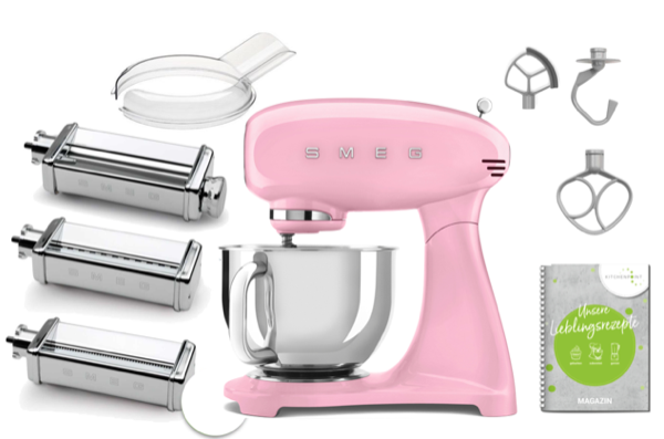 SMEG Küchenmaschine SMF05 Vollfarbe - Pasta Set Cadillac Pink