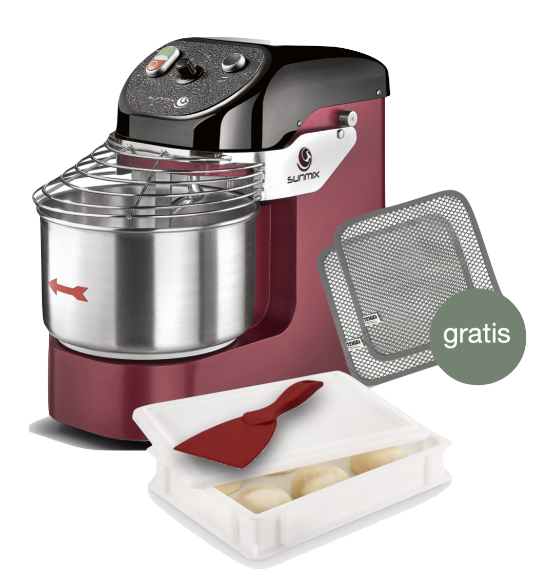 Sunmix Easy Line 6 Spiralkneter Rubinrot - Pizza Set