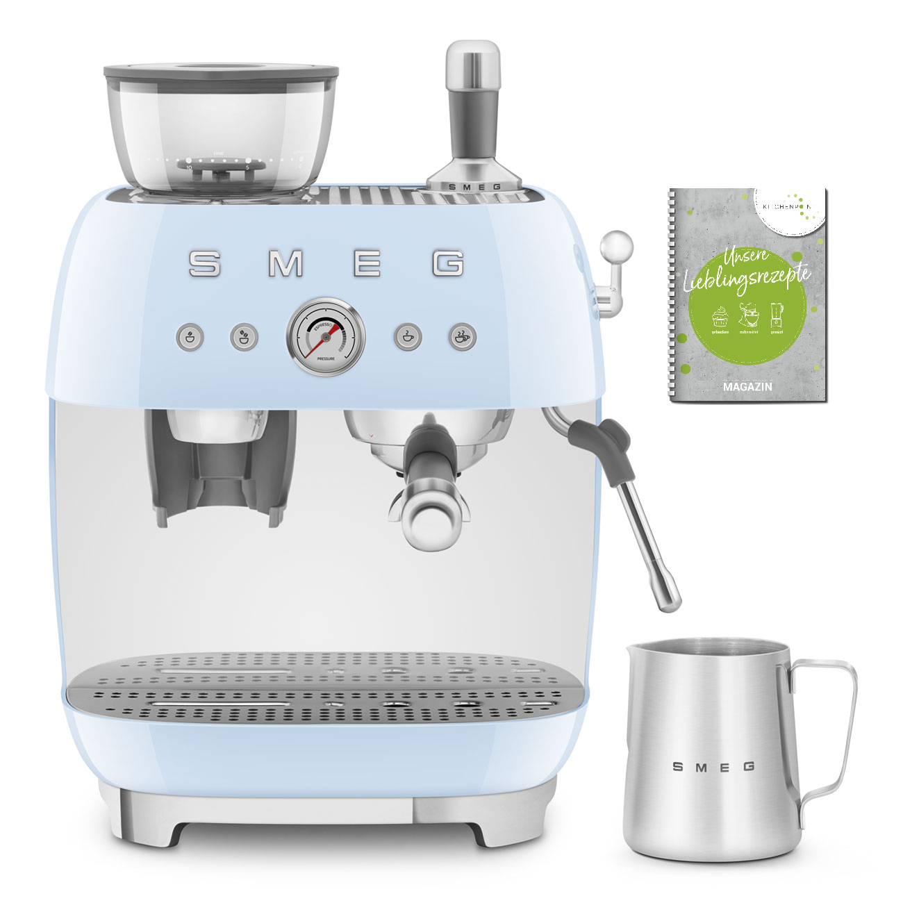 SMEG Espressomaschine mit integrierter Kaffeemühle Pastellblau
