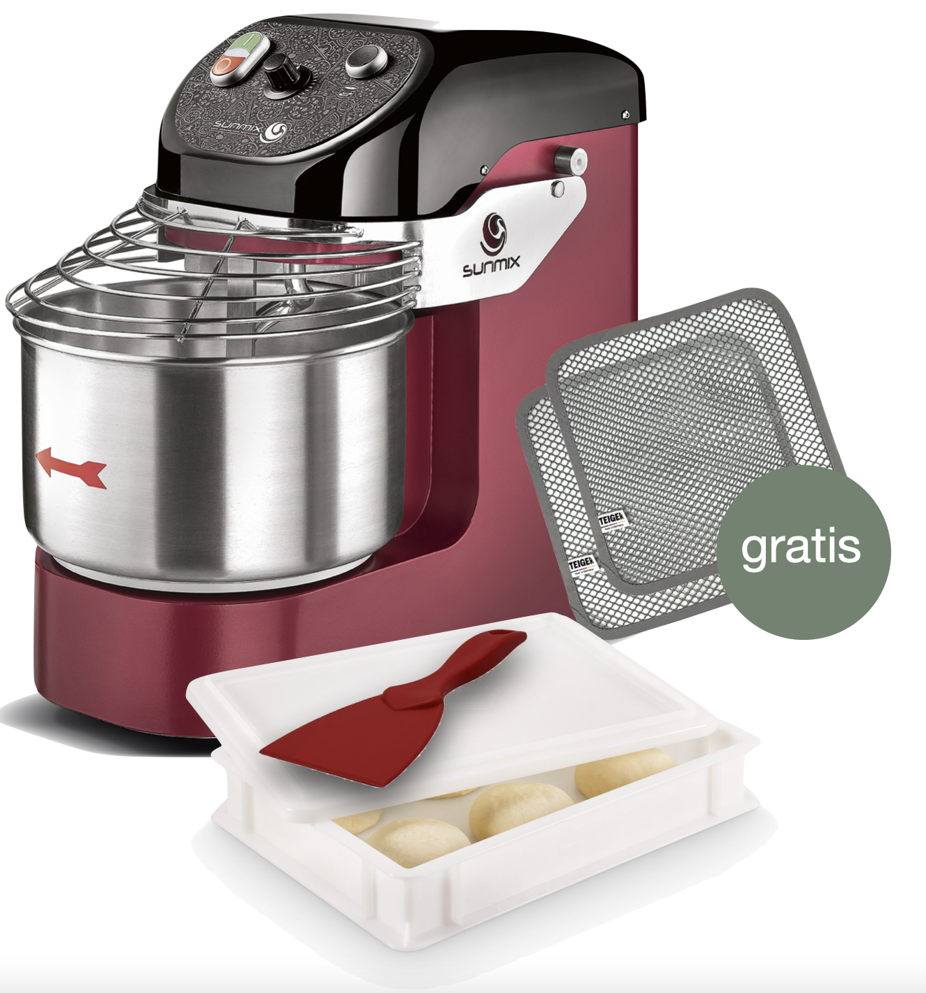 Sunmix Easy Line 6 Spiralkneter Rubinrot - Pizza Set