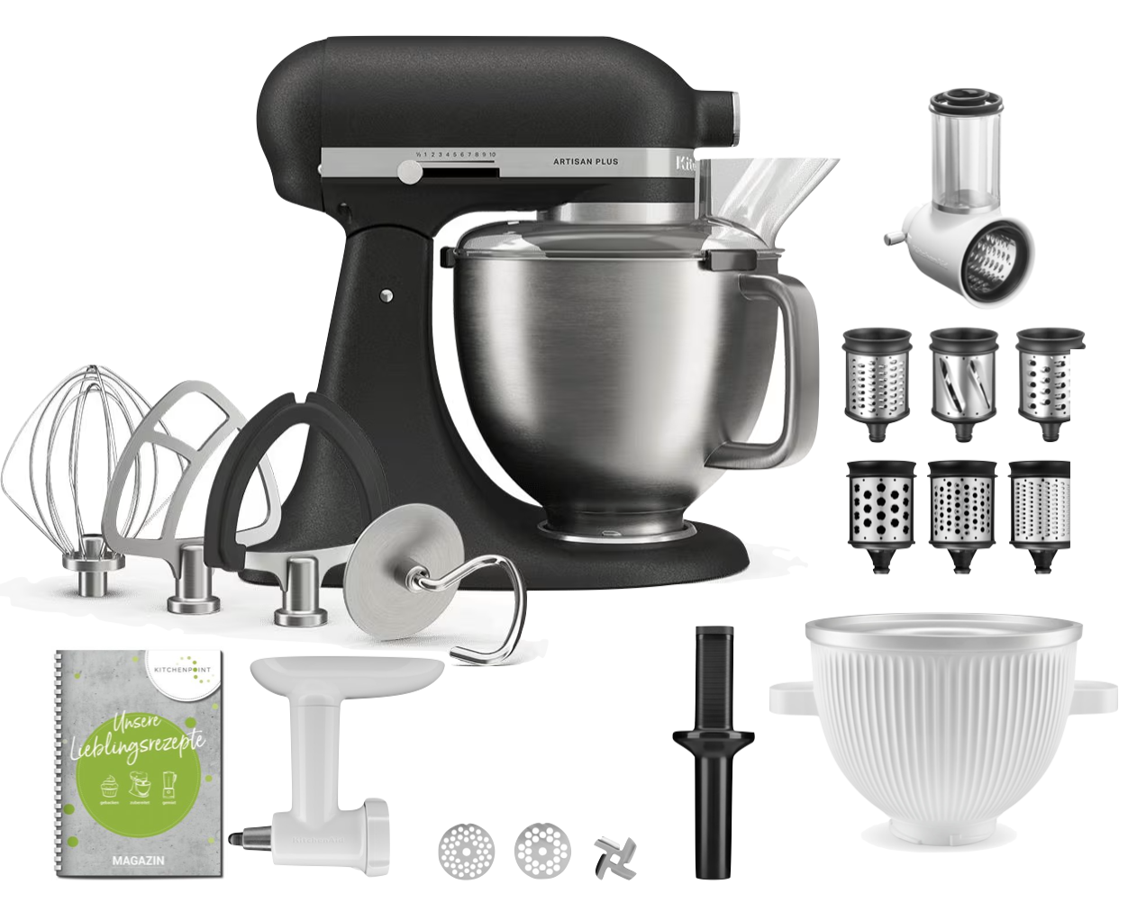 KitchenAid Küchenmaschine Artisan Plus 4,7L GUSSEISEN SCHWARZ - Mega Set