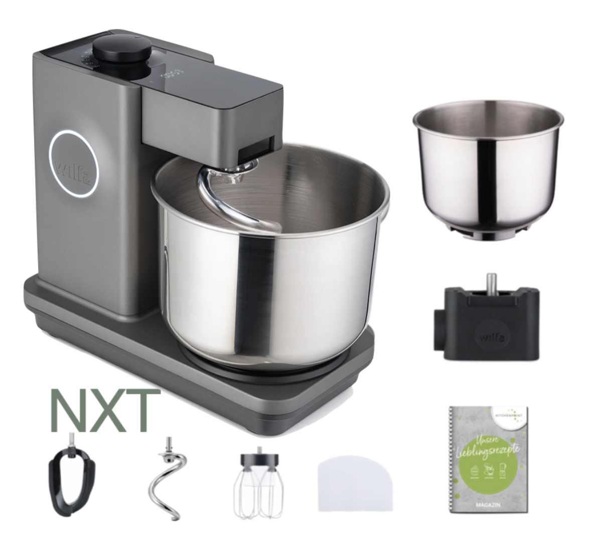 Wilfa Küchenmaschine PROBAKER NXT, Grau - Schüssel Set inkl. Adapter