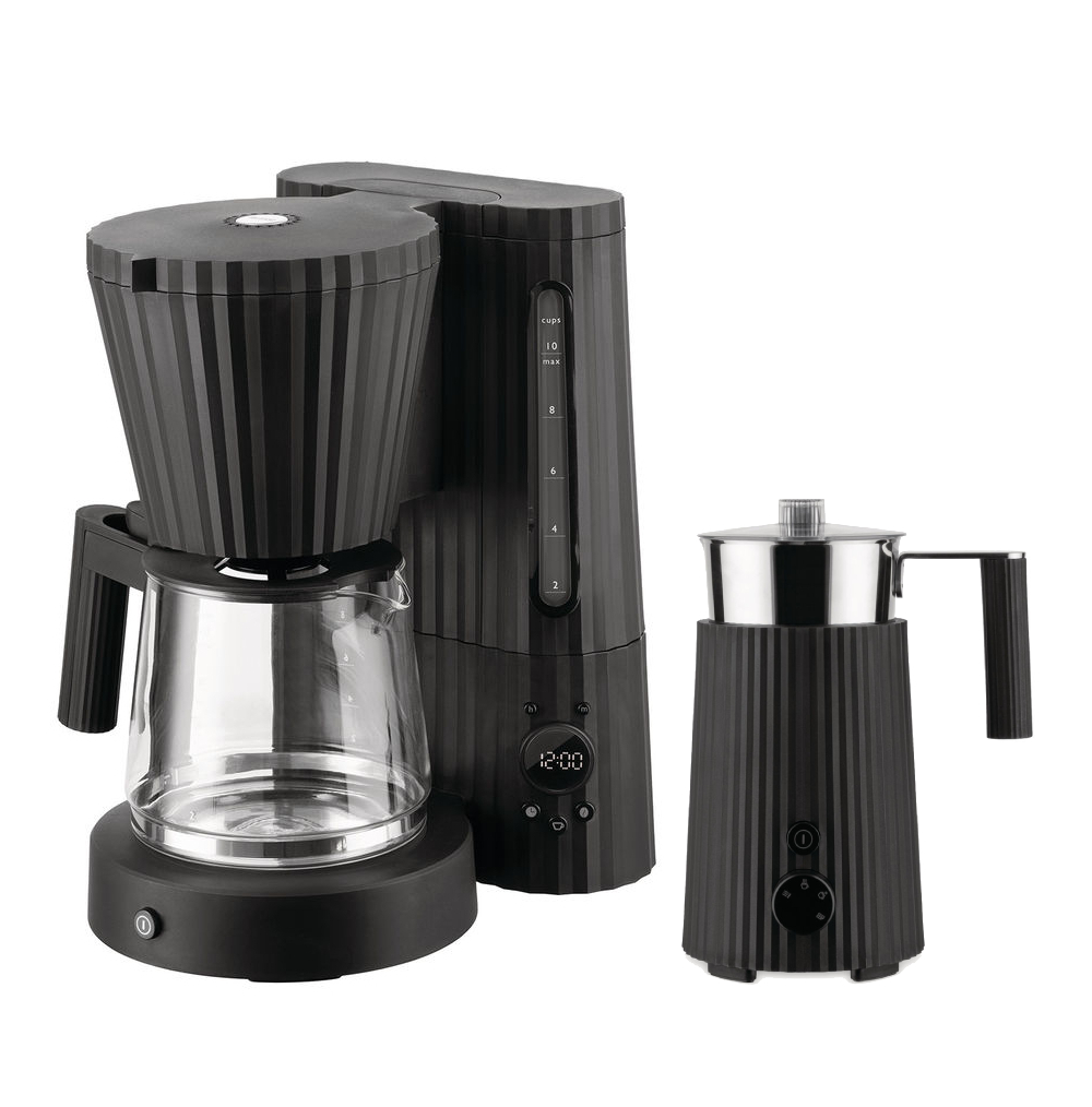 Alessi Plisse Kaffeemaschine - Milchaufschäumer Set Schwarz