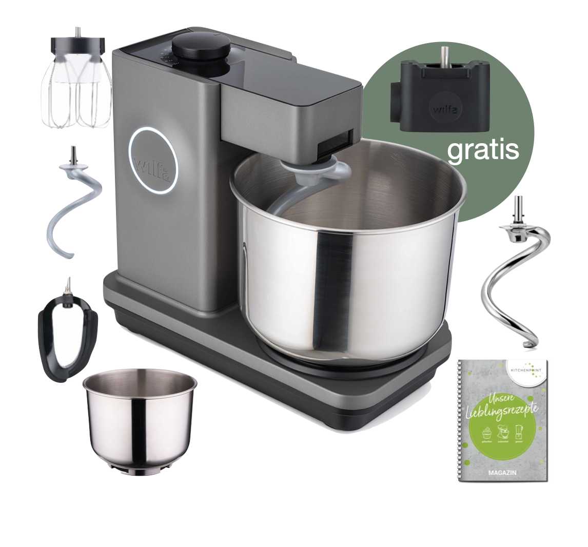 Wilfa Küchenmaschine Probaker grau - Schüssel Set inkl. Edelstahlknethaken