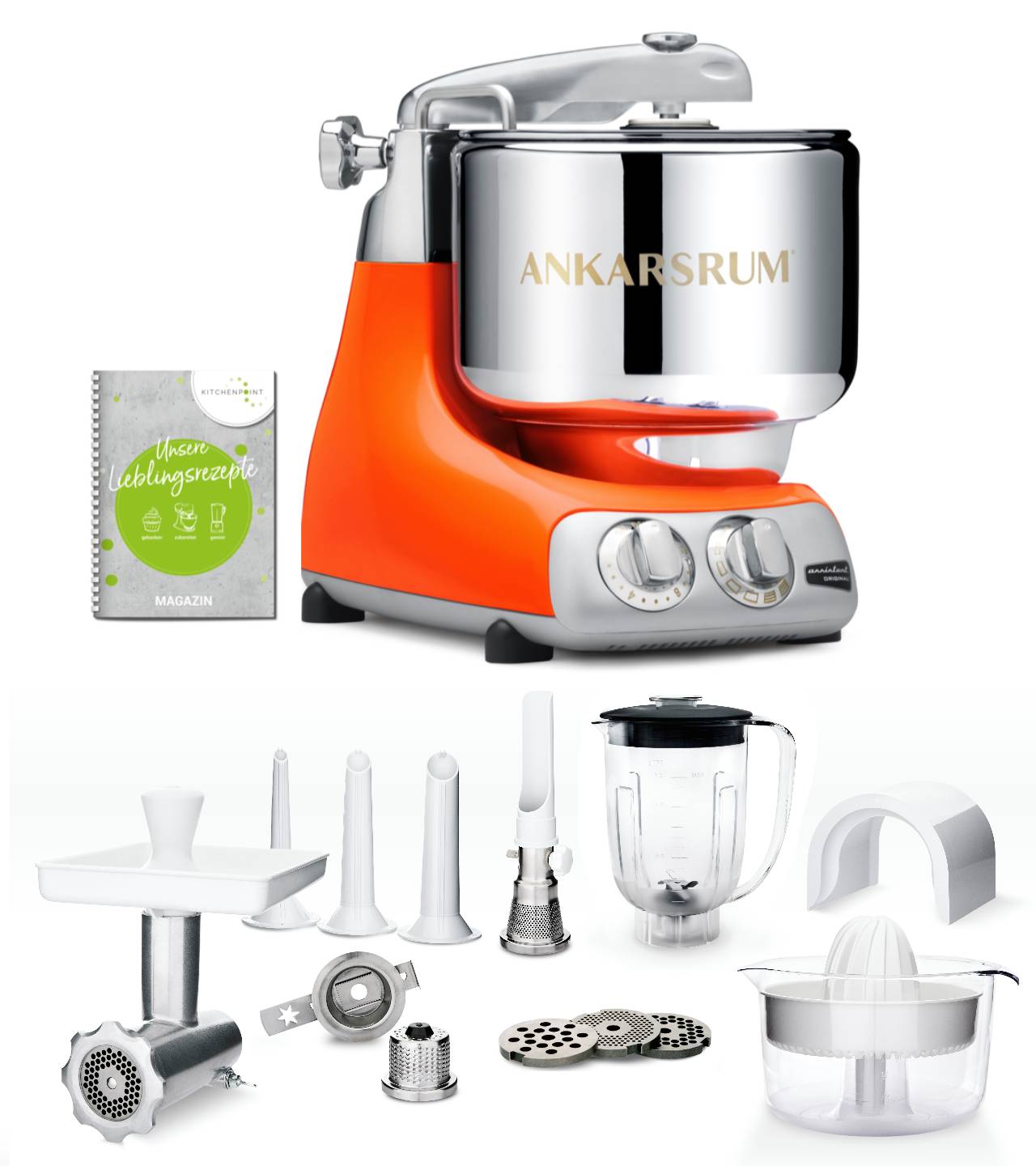Ankarsrum Küchenmaschine Pure Orange  - Deluxe Set