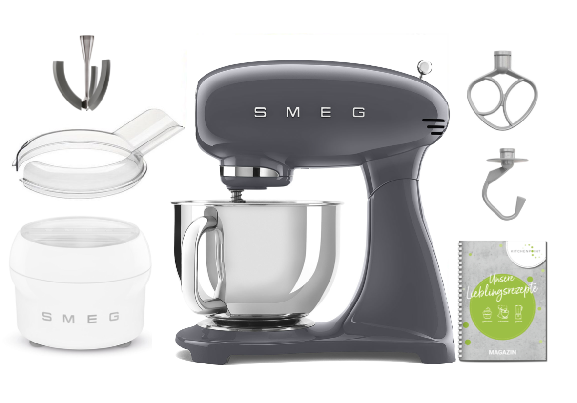 SMEG Küchenmaschine SMF03 Vollfarbe - Eis Set Anthrazit-grau