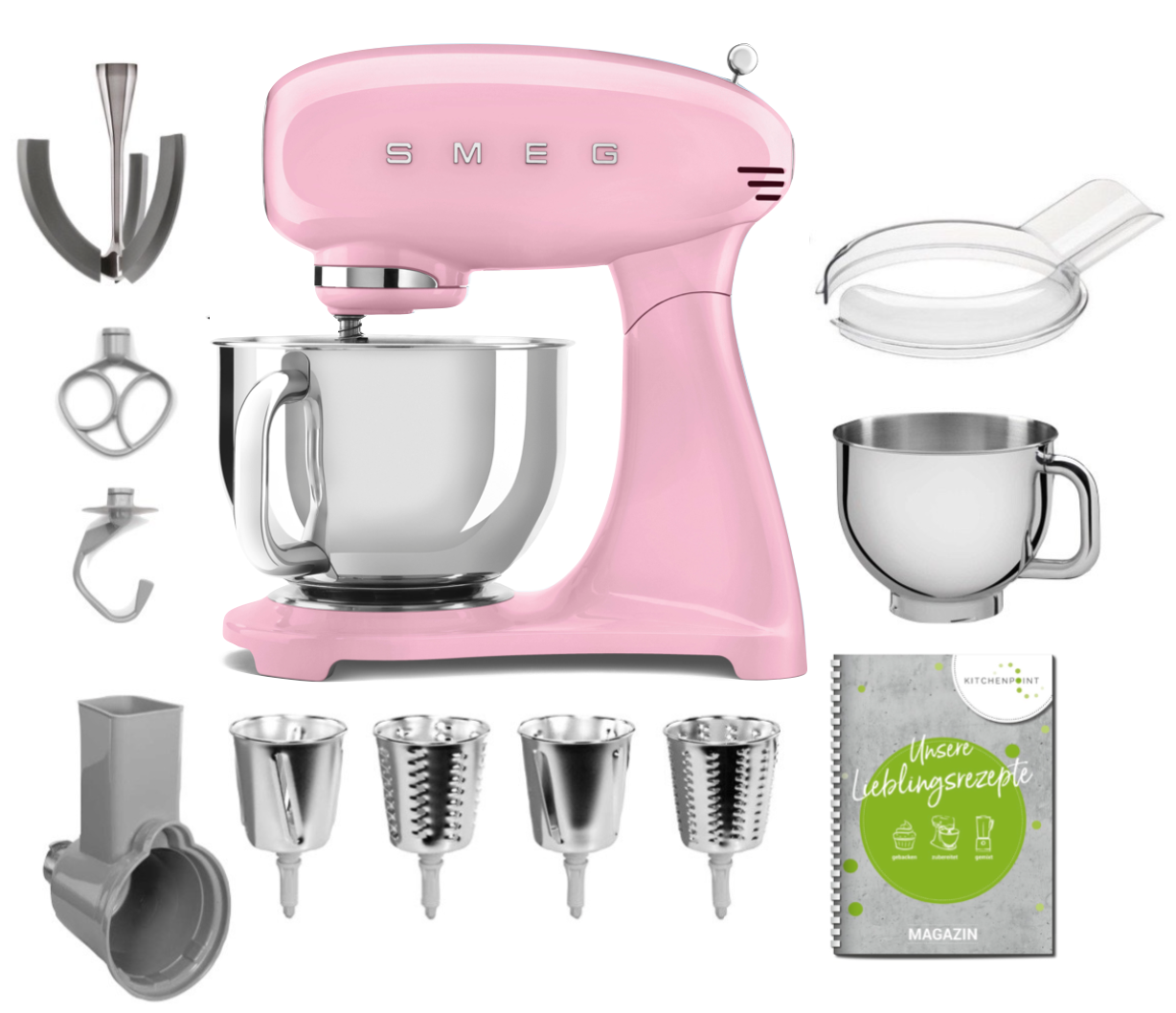 SMEG Küchenmaschine SMF03 Vollfarbe - Gemüse Mega Set Cadillac Pink