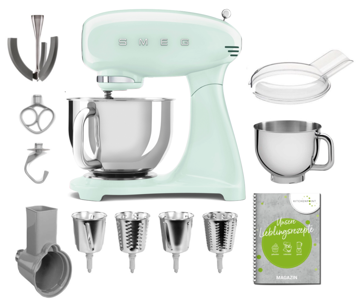 SMEG Küchenmaschine SMF03 Vollfarbe - Gemüse Mega Set Pastellgrün