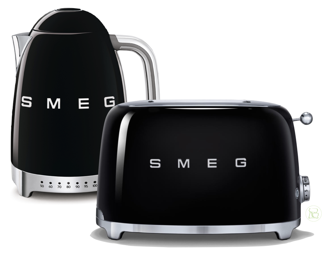SMEG Wasserkocher mit Temperaturregelung - Toaster Set Schwarz