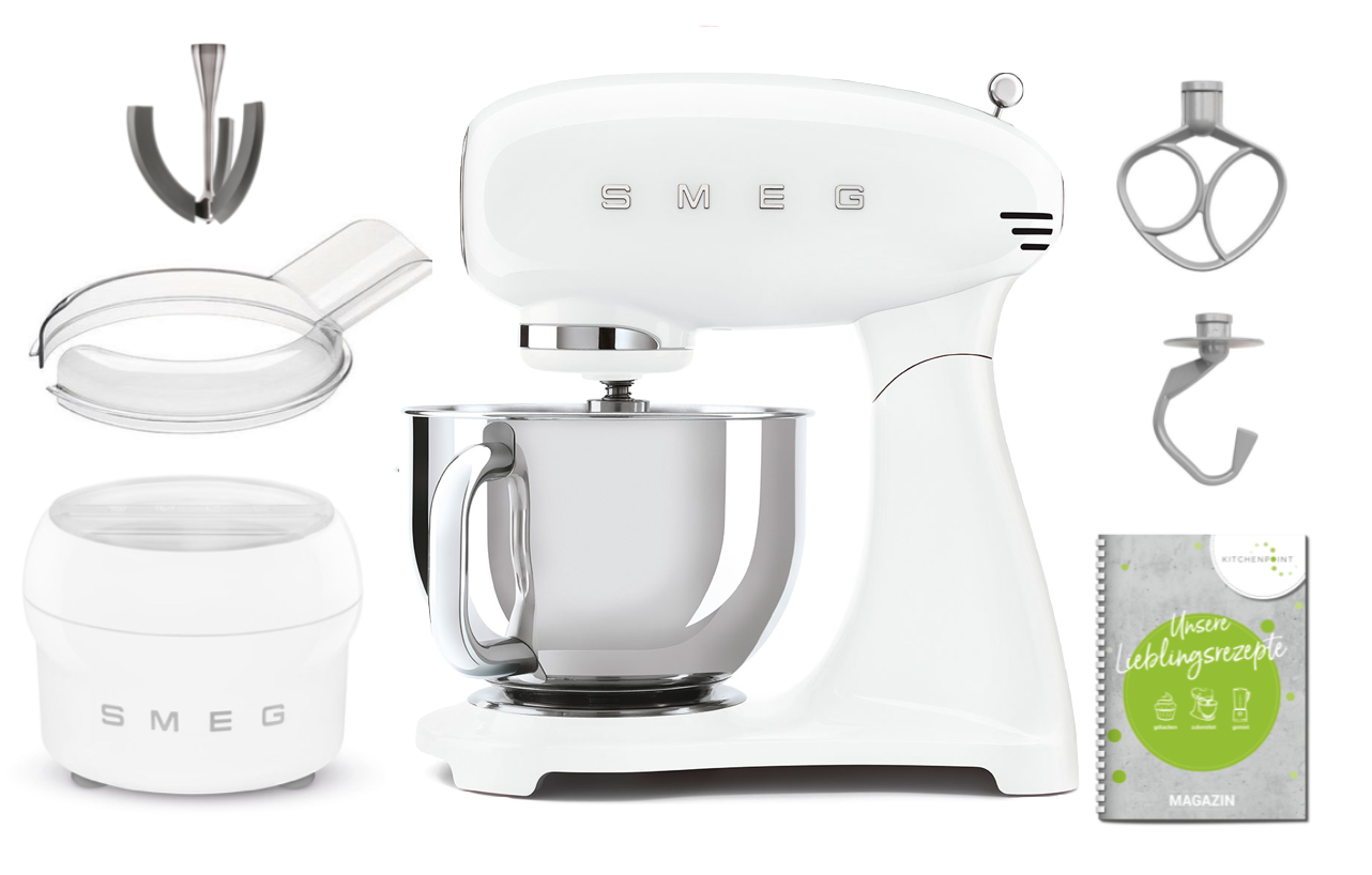 SMEG Küchenmaschine SMF03 Vollfarbe - Eis Set Weiß