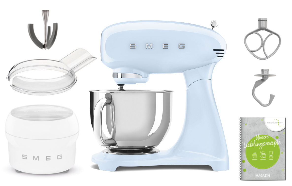 SMEG Küchenmaschine SMF03 Vollfarbe - Eis Set Pastellblau