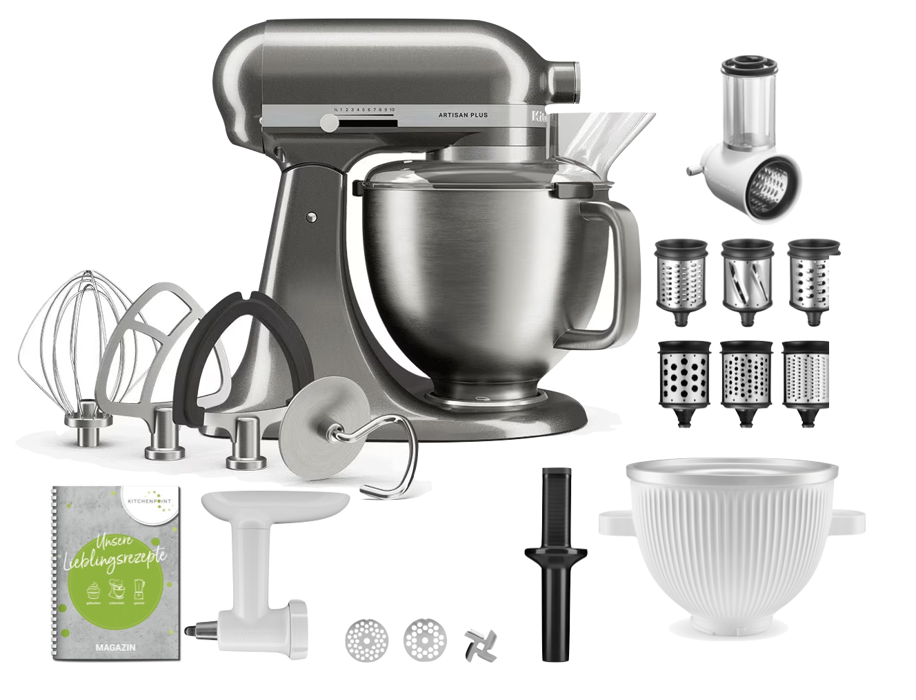 KitchenAid Küchenmaschine Artisan Plus 4,7L MEDAILLON SILBER - Mega Set