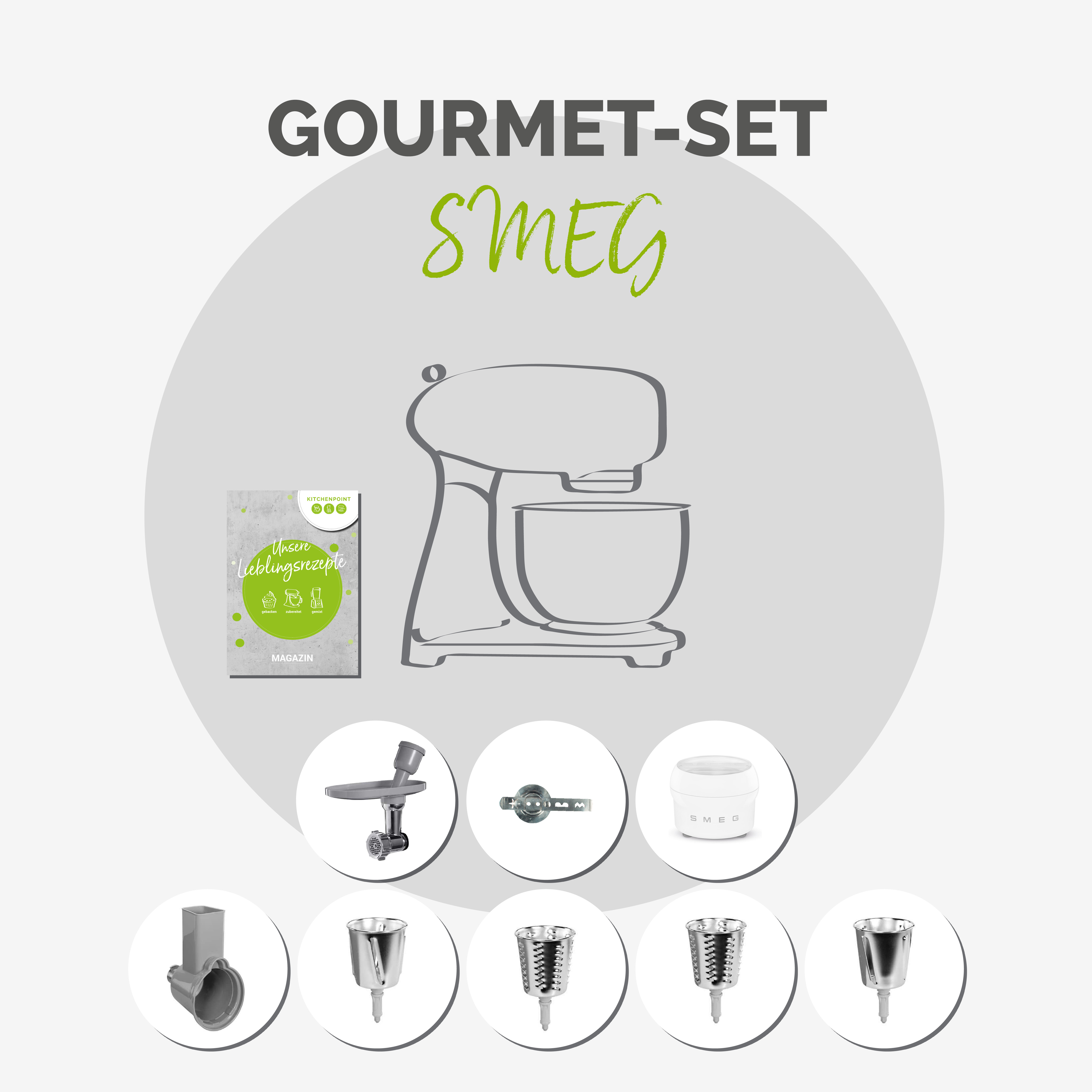 SMEG Küchenmaschine SMF03 Vollfarbe - Gourmet Set Pastellblau