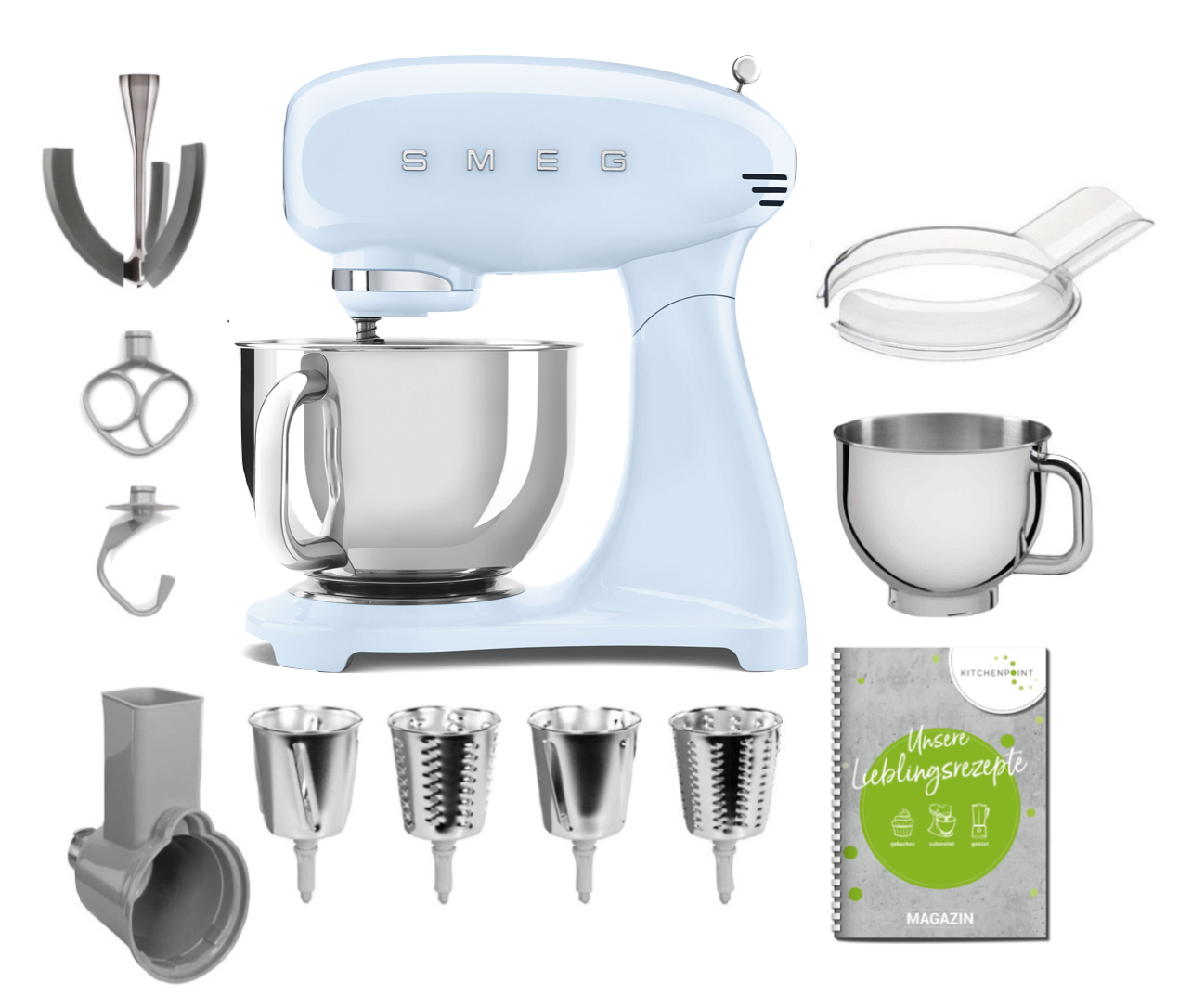 SMEG Küchenmaschine SMF03 Vollfarbe - Gemüse Mega Set Pastellblau