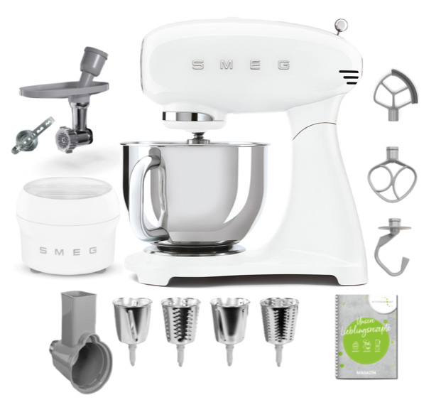 SMEG Küchenmaschine SMF05 Vollfarbe - Gourmet Set Weiß