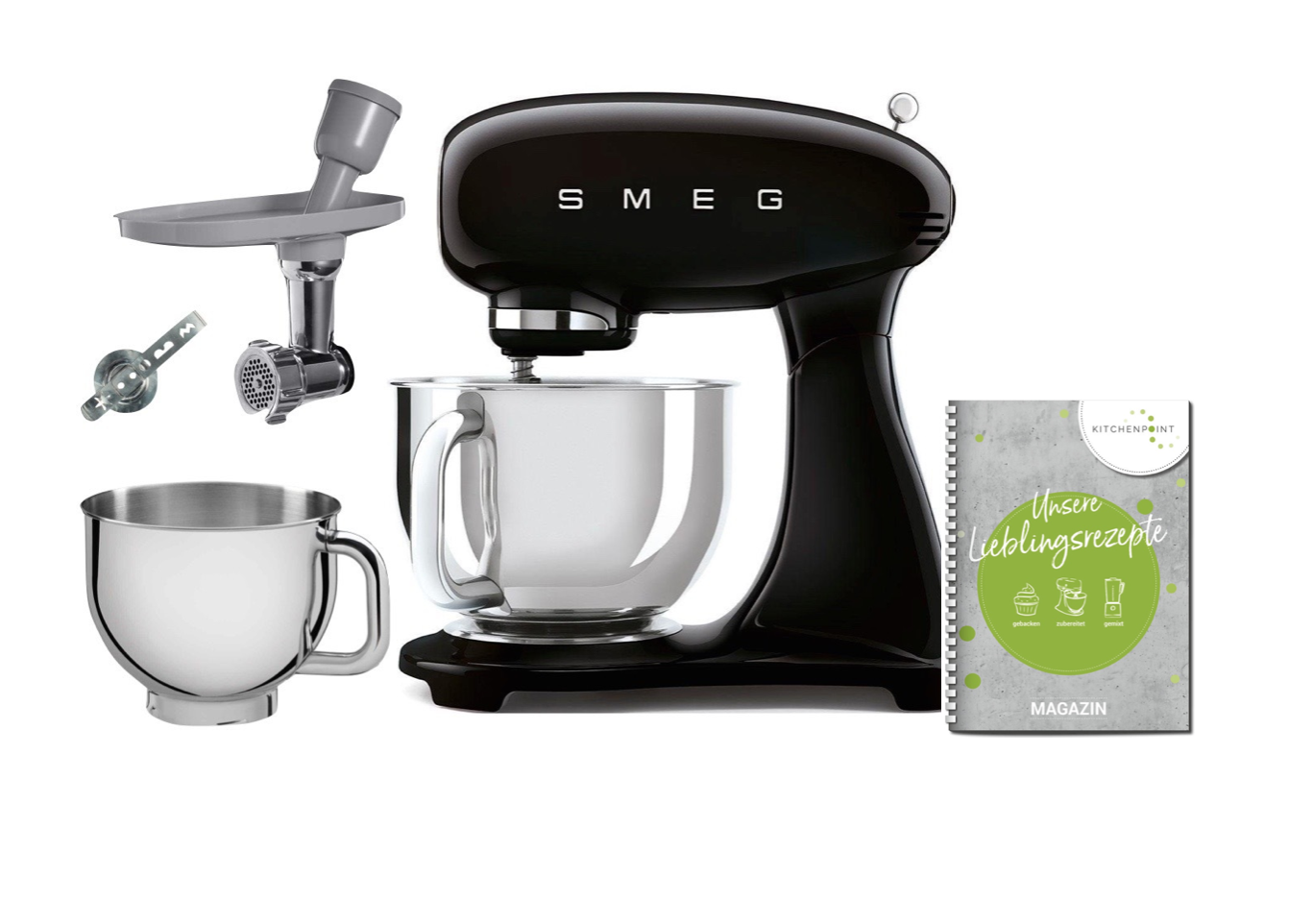 SMEG Küchenmaschine SMF03 Vollfarbe - Back Mega Set Schwarz