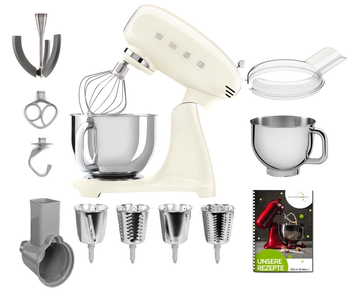 SMEG Küchenmaschine SMF03 Vollfarbe - Gemüse Mega Set Creme 