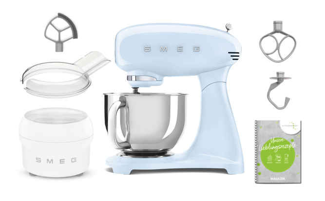 SMEG Küchenmaschine SMF05 Vollfarbe - Eis Set Pastellblau