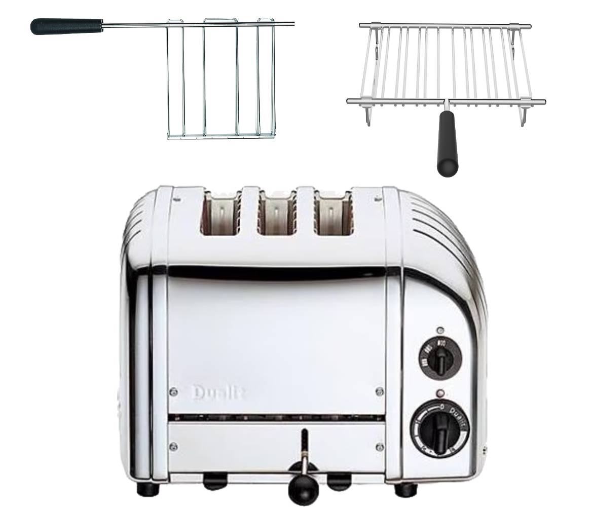 Dualit Classic Toaster 3 Scheiben Aluminium Poliert inkl. Sandwichzange und Brötchenaufsatz  Dualit Classic Toaster 3 Scheiben Aluminium Poliert inkl. Sandwichzange und Brötchenaufsatz