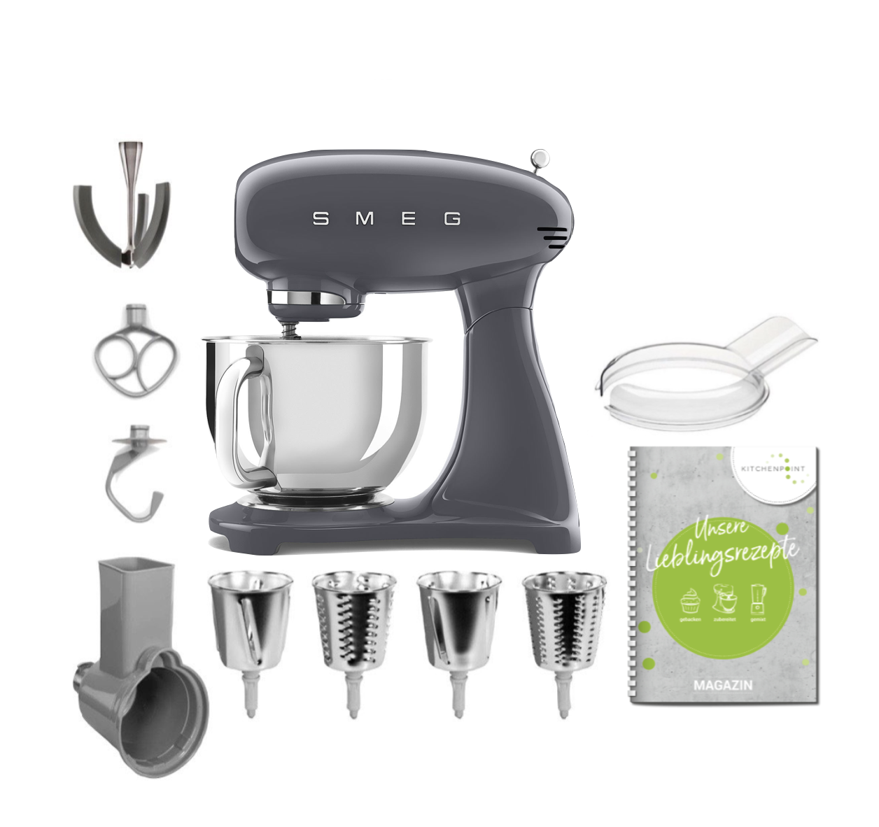 SMEG Küchenmaschine SMF03 Vollfarbe - Gemüse Set Anthrazit-grau