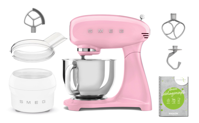 SMEG Küchenmaschine SMF05 Vollfarbe - Eis Set Cadillac Pink