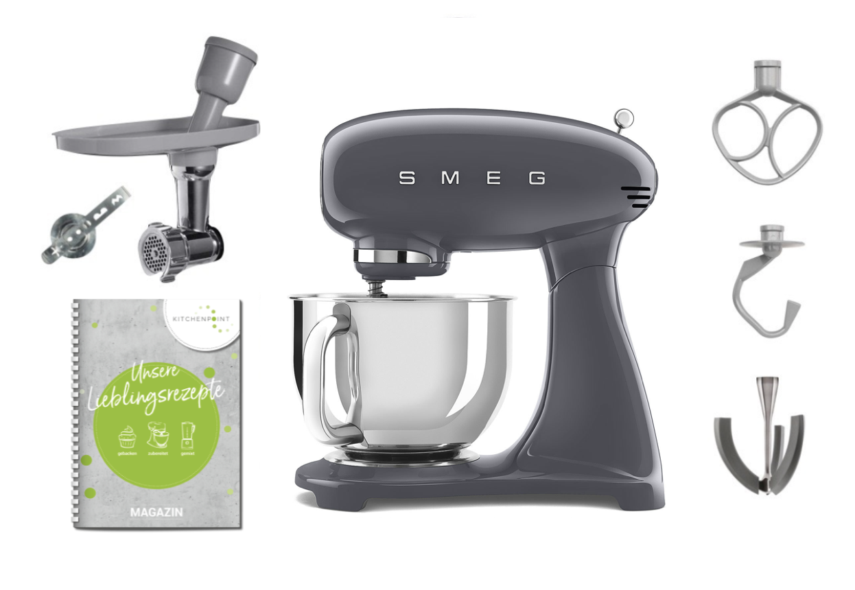 SMEG Küchenmaschine SMF03 Vollfarbe  Anthrazit-grau - Back Set 