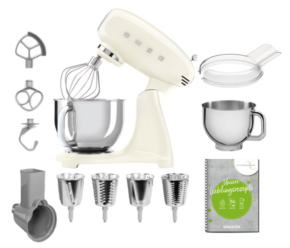 SMEG Küchenmaschine SMF05 Vollfarbe - Gemüse Mega Set Creme 