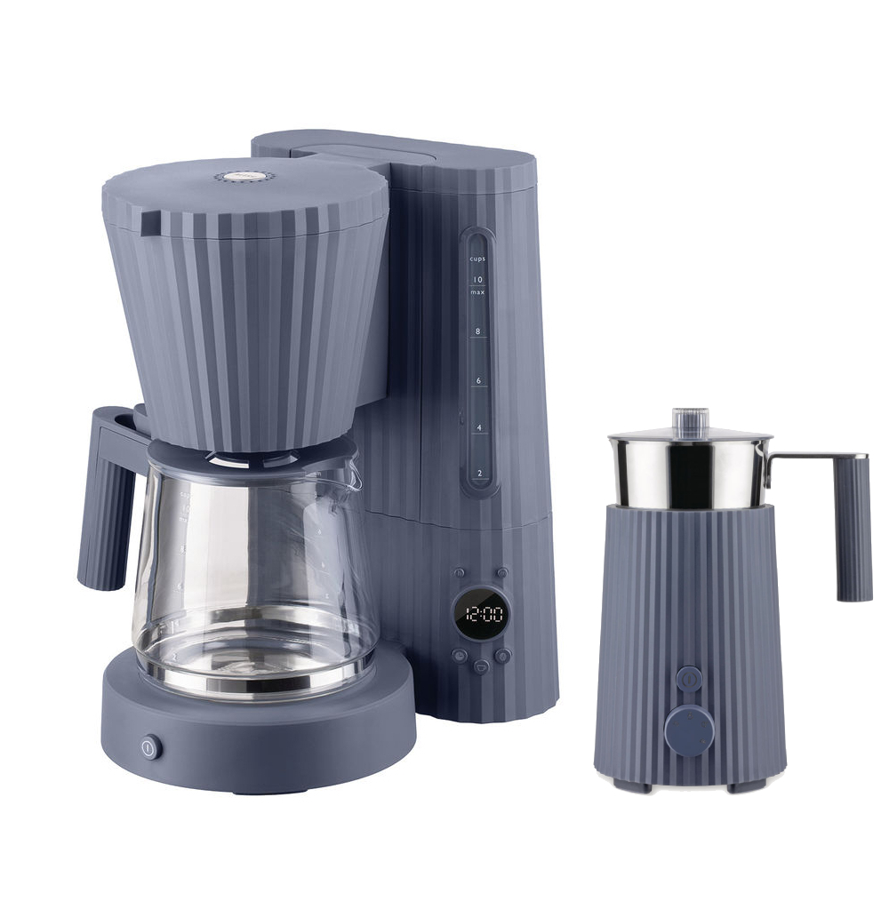 Alessi Plisse Kaffeemaschine - Milchaufschäumer Set Grau